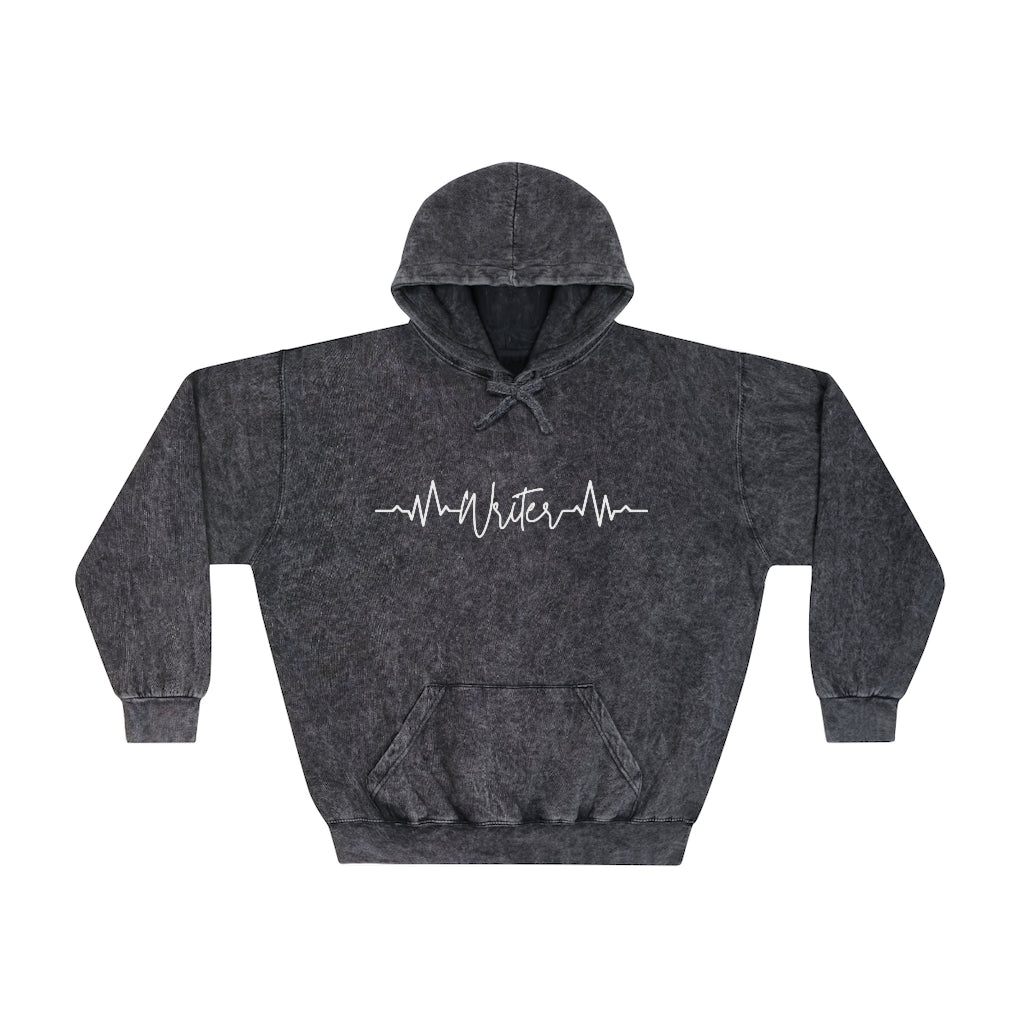 Writer Heartbeat | Writer Gift | Writing Apparel | Gifts for Writers | Unisex Mineral Wash Hoodie