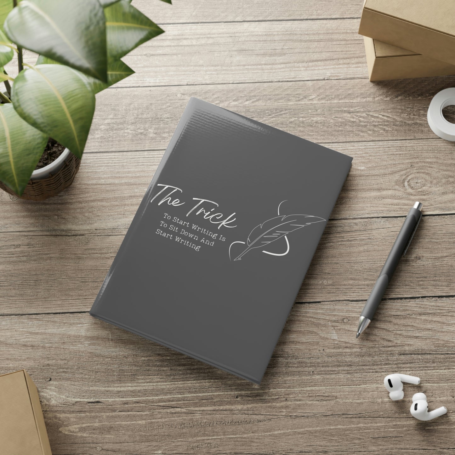 Hardcover Notebook with Puffy Covers (Gray) // The trick to getting started is to get started // Write Out Loud