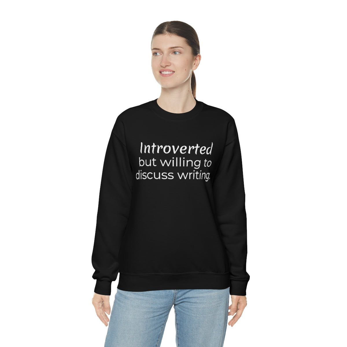 Introverted but willing to discuss writing | Writer Gift | Writing T-shirt | Gifts for Writers | Unisex Heavy Blend™ Crewneck Sweatshirt