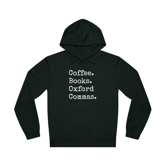 Coffee. Books. Oxford Commas... | Writer Gift | Writing Apparel | Gifts for Writers | Unisex Drummer Hoodie