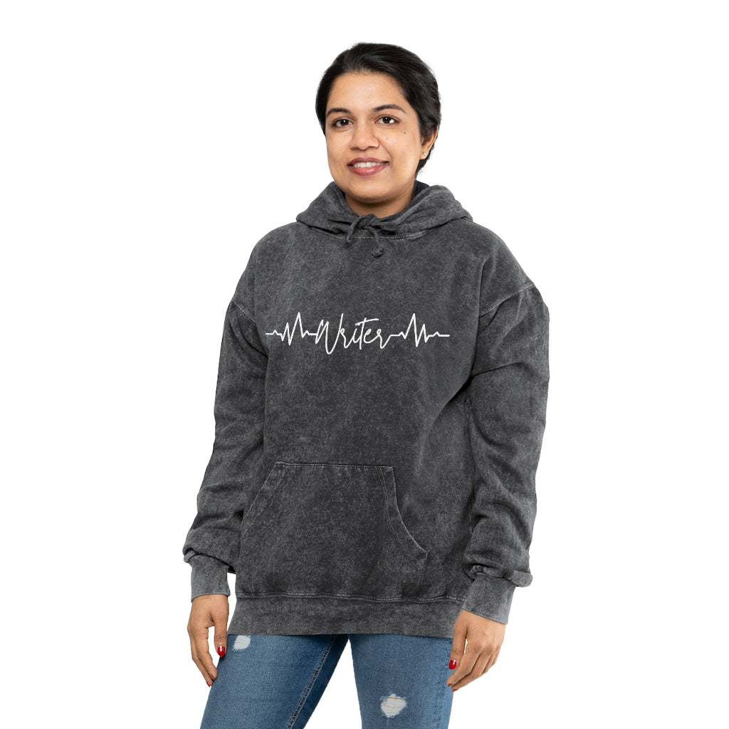 Writer Heartbeat | Writer Gift | Writing Apparel | Gifts for Writers | Unisex Mineral Wash Hoodie